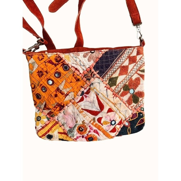 RAJ Red‎ Suede Crossbody Purse Kantha Mirrored Coins Anthropologie - Picture 10 of 10